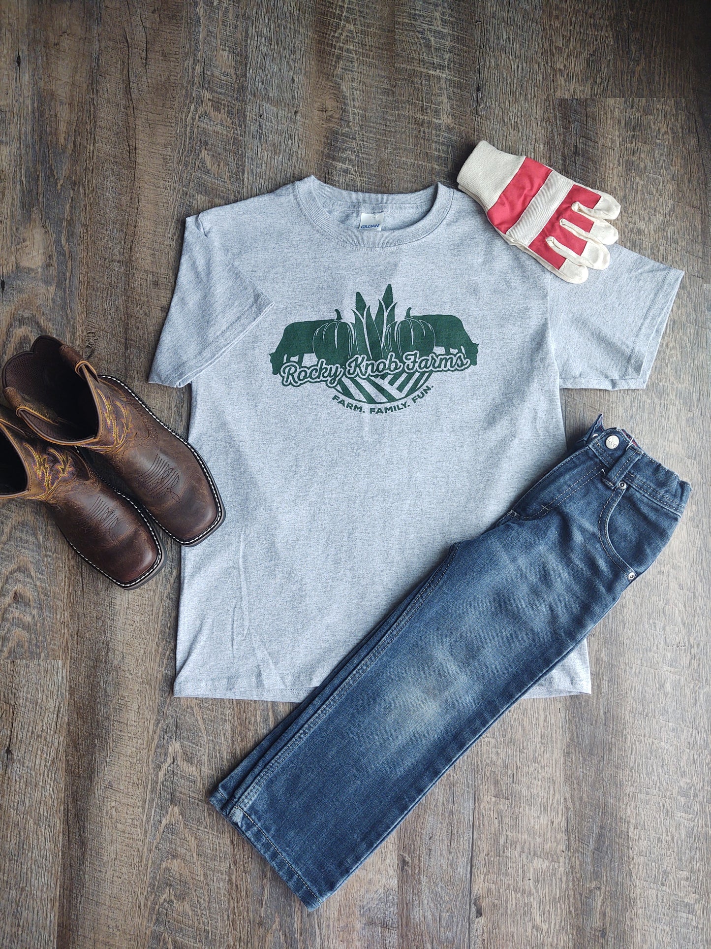 Gray with Green Logo | Rocky Knob Farms T-Shirt