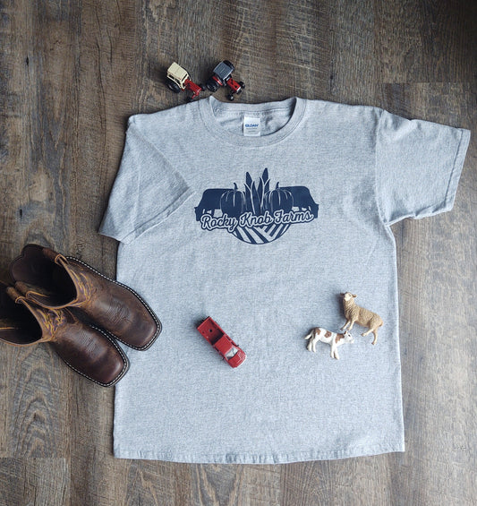 Gray with Navy Logo | Rocky Knob Farms T-Shirt